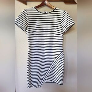 Bec + Bridge Womens Asymmetrical Hem Black/White Striped Dress Size 8
